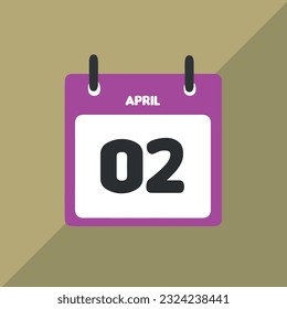 april 02 vector icon calendar Date, day and month Vector illustration, colorful background.