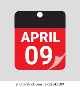 April 09 Kalenderdatum Symbol Vektor, Roter Tageskalender Seitenabbildung