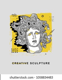 April 1, 2018: Vector Illustration Of Medusa By Bernini. Creative Modern Classical Sculpture. 