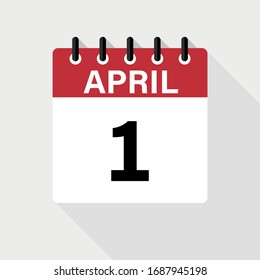 April - 1 Kalendersymbol. Kalendersymbol mit Schatten. Flacher Stil. Datum, Tag und Monat.