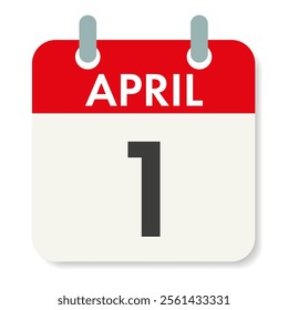 APRIL 1. April Fool Day. Calendar sheet. Holiday date. Vector illustration isolated on white background.