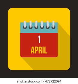 April 1, April Fools Day calendar icon in flat style on a yellow background