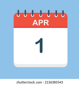 April 1. Round calendar Icon with long shadow in a Flat Design style.  Vector Illustration. Easy to edit, manipulate, resize or colorize.
