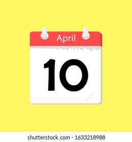 April 10 - Calendar Icon - Vector Illustration on a Yellow Background Design.