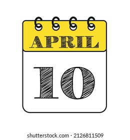 Icono del calendario del 10 de abril. Ilustración vectorial en estilo plano.
