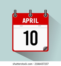 10. April, Kalendersymbol, Vektorgrafik, einzeln auf hellblauem Hintergrund.