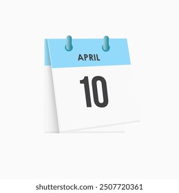 April 10 - calendar and Time planner. Daily Calendar Icon reminder. Vector Illustration.