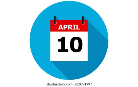 april 10 calendar vector flat icon with long shadow