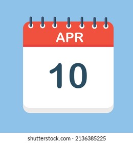 10 de abril. Icono de calendario redondo con sombra larga en un estilo de diseño plano.  Ilustración vectorial. Fácil de editar, manipular, redimensionar o colorear.