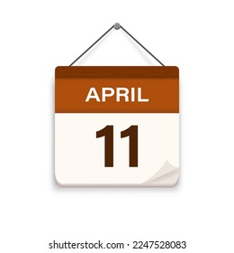 April 11, Calendar icon with shadow. Day, month. Meeting appointment time. Event schedule date. Flat vector illustration. 
