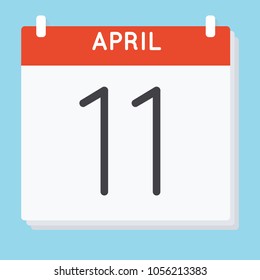 April 11. Calendar icon. Vector illustration in flat design isolated in blue background. Date and time, day, month.