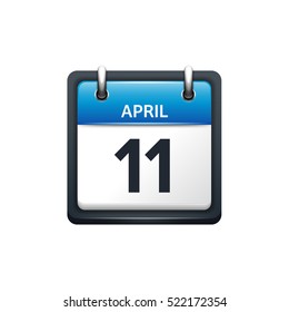 April 11. Calendar icon.Vector illustration,flat style.Month and date..Sunday,Monday,Tuesday,Wednesday,Thursday,Friday,Saturday.Week,weekend,red letter day. 2017,2018 year.Holidays.