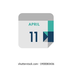April 11 flat daily calendar date, 11 April Single Day Calendar  Icon