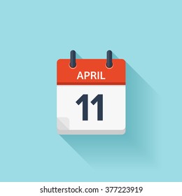 April 11.Calendar icon.Vector illustration,flat style.Date,day of month:Sunday,Monday,Tuesday,Wednesday,Thursday,Friday,Saturday.Weekend,red letter day.Calendar for 2017 year.Holidays in April.