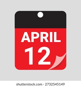 Abril 12 Calendario Fecha Icono Vector, rojo Calendario diario Ilustración de página