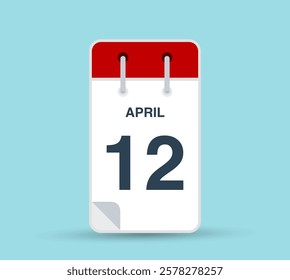 April 12 calendar icon isolated on background. March vector for day of week and month in red. Calendar design vector template. Vertical orientation.