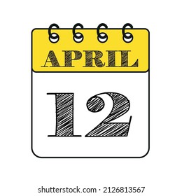 Icono del calendario del 12 de abril. Ilustración vectorial en estilo plano.