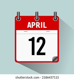 12 de abril, ilustración vectorial de icono del calendario, aislada en fondo azul claro.