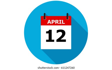 april 12 calendar vector flat icon with long shadow