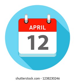 April 12 Date on a Single Day Calendar in Flat Style with long flat shadow on a blue background