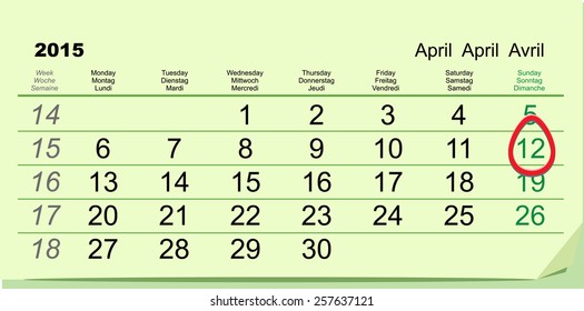 April 12 - Orthodox easter 2015. Green calendar. Illustration in vector format