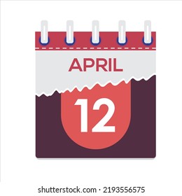 April 12. Vector flat daily calendar icon. Date and time, day, month. Holiday. Season. White Background