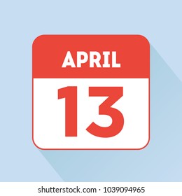 April 13 calendar icon flat red. World Rock and Roll Day