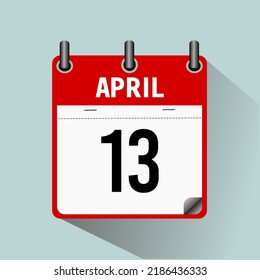 April 13, calendar icon vector illustration, isoleted on light blue background.