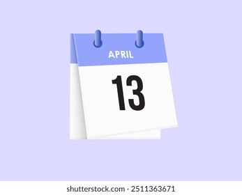 April 13 - calendar and Time planner. Daily Calendar Icon reminder. Vector Illustration.