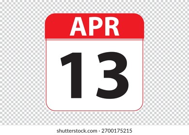 Kalendersymbol für den 13. April. einfaches und modernes Kalendersymbol auf weißem Hintergrund.