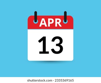April 13. Flat icon calendar isolated on blue background. Date and month vector illustration