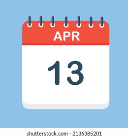 April 13. Round calendar Icon with long shadow in a Flat Design style.  Vector Illustration. Easy to edit, manipulate, resize or colorize.