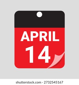 Abril 14 Calendario Fecha Icono Vector, rojo Calendario diario Ilustración de página