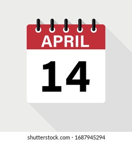 Icono del calendario Abril - 14. Icono de calendario con sombra. Estilo plano. Fecha, día y mes.