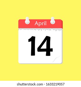 April 14 - Calendar Icon - Vector Illustration on a Yellow Background Design.