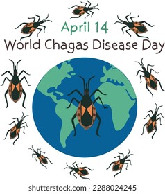 El 14 de abril es el día mundial de la enfermedad de chagas. Ilustración vectorial.