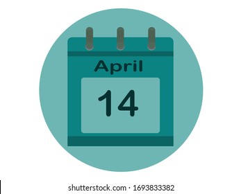 April 14,Calendar icon,Vector illustration,flat style.