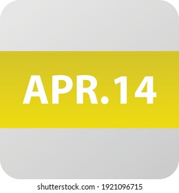 April 14th date icon, single day vector illustration modern flat style. Calendar element for web design, schedule, planner, organizer. 