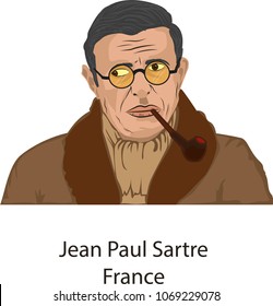 April 15, 2018, Illustration Vector Isolated Of Jean Paul Sartre, France.