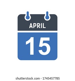 April 15 Calendar Date Icon, Event Date Icon, Calendar Date, Icon Design Vector Graphic