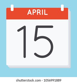 April 15. Calendar icon. Vector illustration in flat design isolated in blue background. Date and time, day, month.