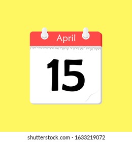 April 15 - Calendar Icon - Vector Illustration on a Yellow Background Design.
