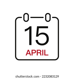 April 15 date on the calendar, vector line stroke icon for user interface. Calendar with date, vector illustration.