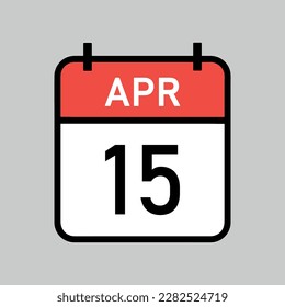 April 15, red and white color calendar page with black outline, calendar date vector illustration