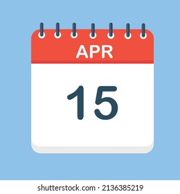 15. April. Rundkalender-Icon mit langem Schatten im flachen Design-Stil.  Vektorgrafik. Leicht zu bearbeiten, zu manipulieren, zu verändern oder zu färben.