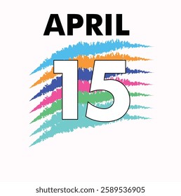 April 15 Vector Shape with white background of image and multicolor background of date. 15th day of April. Daily date of calendar.