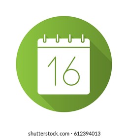 April 16 calendar. Flat design long shadow icon. Easter day. Vector silhouette symbol