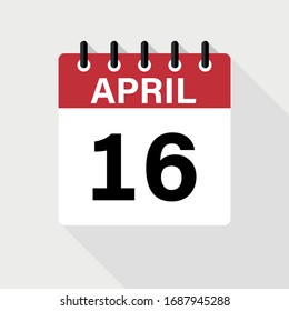 Icono del calendario Abril - 16. Icono de calendario con sombra. Estilo plano. Fecha, día y mes.