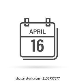 April 16, Calendar icon with shadow. Day, month. Flat vector illustration.