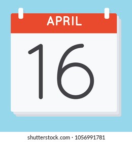 April 16. Calendar icon. Vector illustration in flat design isolated in blue background. Date and time, day, month.